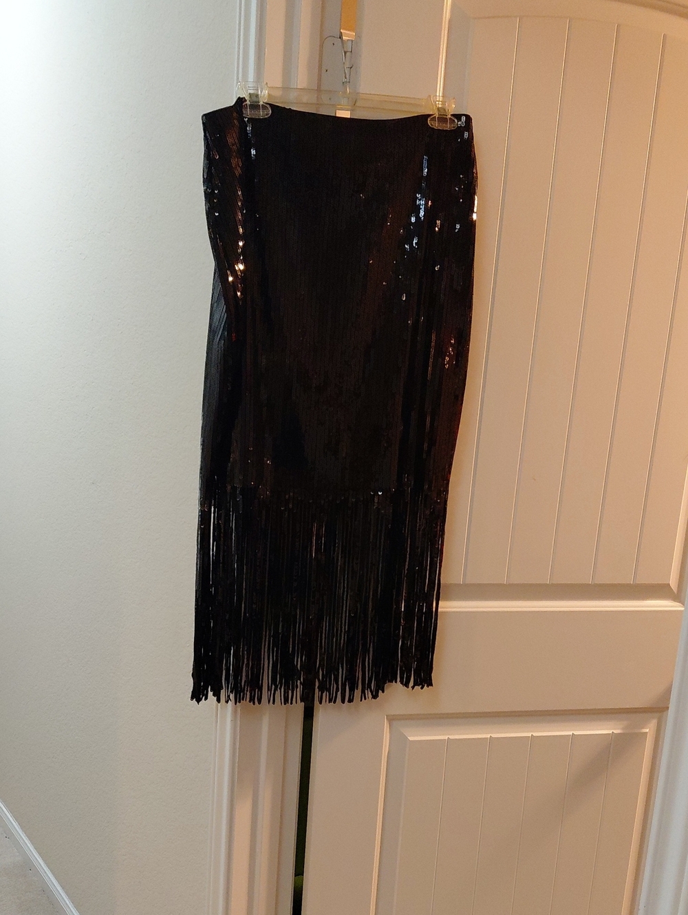 Black Sequin Fringe Midi Skirt